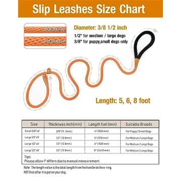 lynxking Dog Leash Slip Lead 5 6 8 FT Dog Training Leash Strong Heavy Duty Braided No Pull Training Lead Leashes for Small Medium Large Dogs