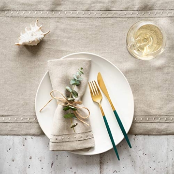 Linen Napkins Set of 4-100% Pure Linen Natural Embroidered Dinner Napkins 18 x 18 inch - Classic Hemstitch Cloth Napkins Washable for Valentines Day