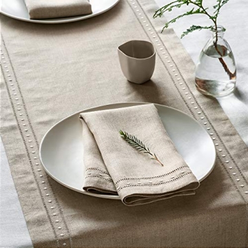 Linen Napkins Set of 4-100% Pure Linen Natural Embroidered Dinner Napkins 18 x 18 inch - Classic Hemstitch Cloth Napkins Washable for Valentines Day