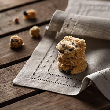 Linen Napkins Set of 4-100% Pure Linen Natural Embroidered Dinner Napkins 18 x 18 inch - Classic Hemstitch Cloth Napkins Washable for Valentines Day