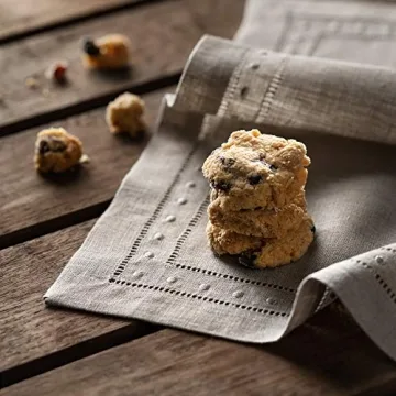 Linen Napkins Set of 4-100% Pure Linen Natural Embroidered Dinner Napkins 18 x 18 inch - Classic Hemstitch Cloth Napkins Washable for Valentines Day