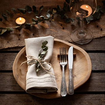 Linen Napkins Set of 4-100% Pure Linen Natural Embroidered Dinner Napkins 18 x 18 inch - Classic Hemstitch Cloth Napkins Washable for Valentines Day