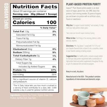 Isopure Plant-Based Protein Powder, Lactose Free, Gluten Free, With Iron, Unflavored, 20g Plant Protein Per Serving, 1.15 Lbs, 20 Servings