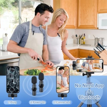 RIKGYHA 2 Pack Wireless Lavalier Microphone for iPhone/Android Phone, USB C Wireless Lav Mic, 4 Pickup Modes, Noise Cancellation, Mini Lapel Mic for Video Recording Podcast YouTube TikTok