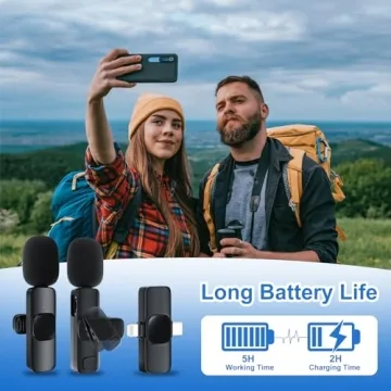 RIKGYHA 2 Pack Wireless Lavalier Microphone for iPhone/Android Phone, USB C Wireless Lav Mic, 4 Pickup Modes, Noise Cancellation, Mini Lapel Mic for Video Recording Podcast YouTube TikTok