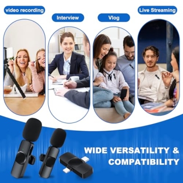 RIKGYHA 2 Pack Wireless Lavalier Microphone for iPhone/Android Phone, USB C Wireless Lav Mic, 4 Pickup Modes, Noise Cancellation, Mini Lapel Mic for Video Recording Podcast YouTube TikTok