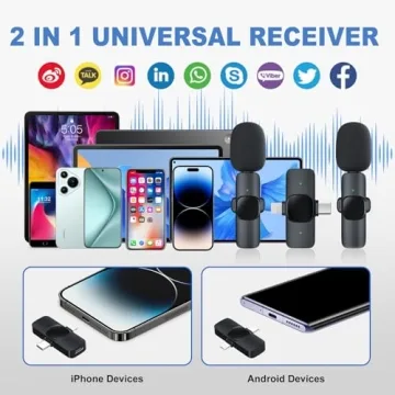 RIKGYHA 2 Pack Wireless Lavalier Microphone for iPhone/Android Phone, USB C Wireless Lav Mic, 4 Pickup Modes, Noise Cancellation, Mini Lapel Mic for Video Recording Podcast YouTube TikTok