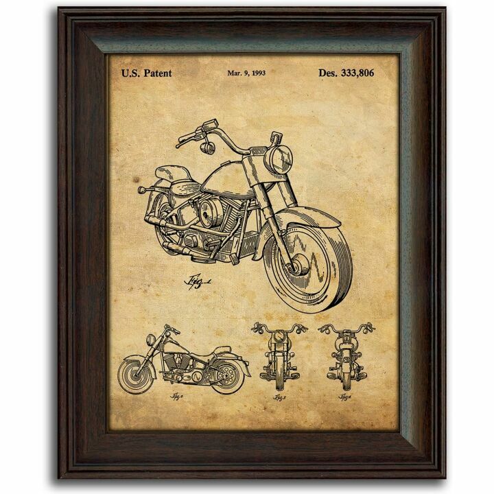 Framed Harley Davidson Patent Prints - 3 Bike Set