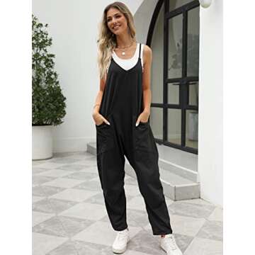 Trendy Queen Jumpsuits for Women Casual Summer Onesie Rompers Sleeveless Loose Baggy Overalls Jumpers, Black, L