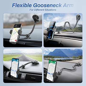 OQTIQ Windshield Phone Mount for Car [Gooseneck 13" Long Arm] Car Phone Holder Mount Dashboard Windshield Strong Suction Cup Cell Phone Holder Car Truck for iPhone 16 15 14 All Mobile Phones