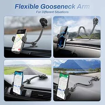 OQTIQ Windshield Phone Mount for Car [Gooseneck 13" Long Arm] Car Phone Holder Mount Dashboard Windshield Strong Suction Cup Cell Phone Holder Car Truck for iPhone 16 15 14 All Mobile Phones