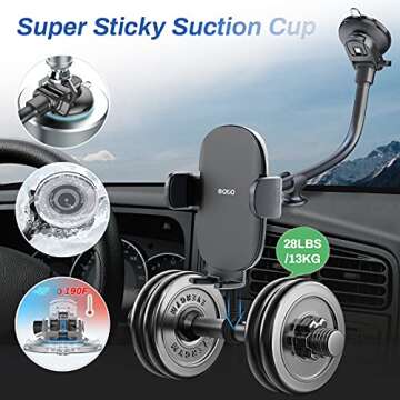 OQTIQ Windshield Phone Mount for Car [Gooseneck 13" Long Arm] Car Phone Holder Mount Dashboard Windshield Strong Suction Cup Cell Phone Holder Car Truck for iPhone 16 15 14 All Mobile Phones