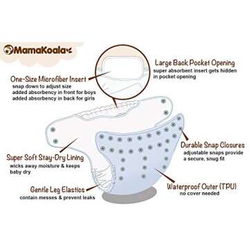 Mama Koala Neutral 1.0 Baby Cloth Pocket Diapers, Washable 6 Pack Pocket Cloth Diapers with 6 Microf...