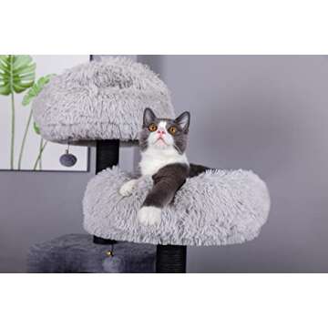 Catry Babylon Cat Tree - A Dynamic Complex Cat Tower with Cat Hammock, Scratching Post, and Playful Toys Invariably Trap Kitten to Stay Around This Easy Assembled Sturdy Cat Furniture, Classic Grey