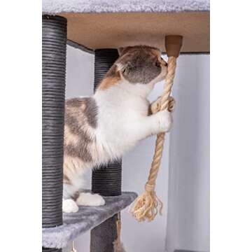 Catry Babylon Cat Tree - A Dynamic Complex Cat Tower with Cat Hammock, Scratching Post, and Playful Toys Invariably Trap Kitten to Stay Around This Easy Assembled Sturdy Cat Furniture, Classic Grey