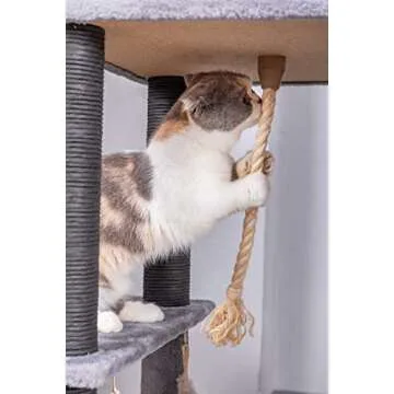 Catry Babylon Cat Tree - A Dynamic Complex Cat Tower with Cat Hammock, Scratching Post, and Playful Toys Invariably Trap Kitten to Stay Around This Easy Assembled Sturdy Cat Furniture, Classic Grey