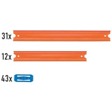 Hot Wheels Toy Car Mega Track Set Pack, 87 Component Building Parts for 40-ft of Track & 1:64 Scale Vehicle (Amazon Exclusive)