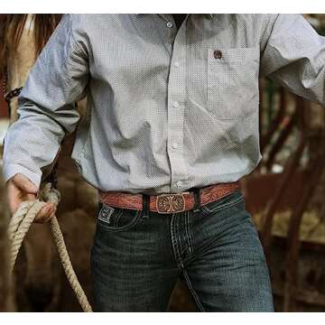 CHAOREN Western Belt - Mens Cowboy Belt 1 3/8" Leather for Casual Jeans - Micro Adjustable Belt Fit ...