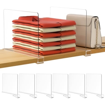 HBlife 6 Pack Clear Shelf Dividers for Closet Organization, Stylish Acrylic