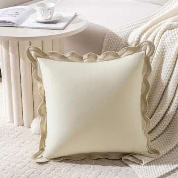 Fancy Homi Set of 2 Boho Cream Decorative Throw Pillow Covers 18x18 Inch with Scallop Edging for Cou...