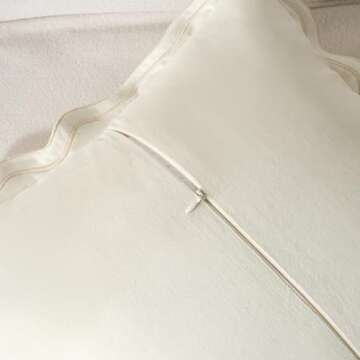 Fancy Homi Set of 2 Boho Cream Decorative Throw Pillow Covers 18x18 Inch with Scallop Edging for Couch Bed Indoors, Aesthetic Neutral Home Decor, Soft Velvet Accent Beige Pillow Case 45x45 cm