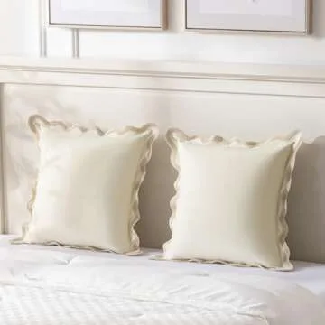 Fancy Homi Set of 2 Boho Cream Decorative Throw Pillow Covers 18x18 Inch with Scallop Edging for Couch Bed Indoors, Aesthetic Neutral Home Decor, Soft Velvet Accent Beige Pillow Case 45x45 cm