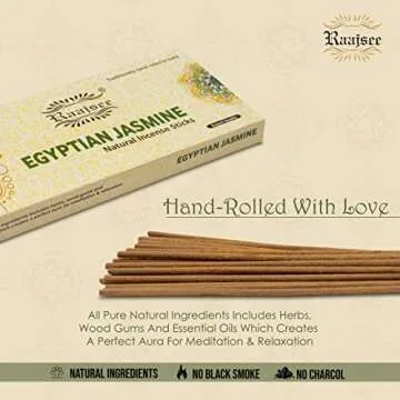 Raajsee Jasmine Flower Natural Incense Sticks 100 Gm Pack-100% Pure Organic Natural Hand Rolled Free from Chemicals-Perfect for Church,Aroma Therapy,Relaxation,Meditation,Positivity,Healing 100gm Pack