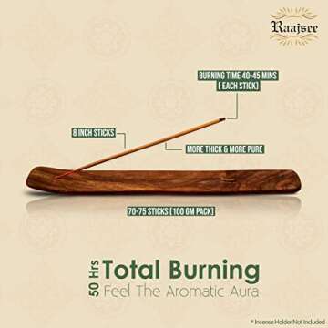 Raajsee Jasmine Flower Natural Incense Sticks 100 Gm Pack-100% Pure Organic Natural Hand Rolled Free from Chemicals-Perfect for Church,Aroma Therapy,Relaxation,Meditation,Positivity,Healing 100gm Pack