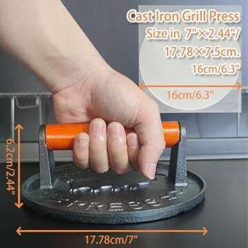 UBBETTER 7 Inch Cast Iron Bacon Press for Perfect Grilling