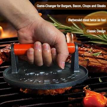 UBBETTER 7 Inch Cast Iron Bacon Press for Perfect Grilling
