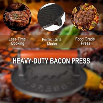 UBBETTER 7 Inch Cast Iron Bacon Press for Perfect Grilling