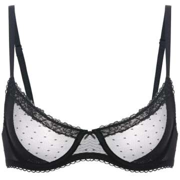 DOBREVA Women's Balconette Lace Bra See Through Demi Sheer Mesh Plus Size Underwire Black 34B