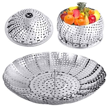 YLYL Stainless Steel Vegetable Folding Steamer Basket - Expandable from 5.9" to 9.8" Fits Any Pot Si...