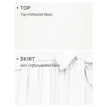 ZESICA Womens 2025 Summer Short Sleeve Midi Dresses Casual Crew Neck Knit Belted Pleated A Line Flowy Wedding Guest Dress,White,Medium