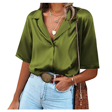 Chigant Women's Satin Silk Button Down Blouse - Elegant Style