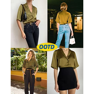 Chigant Women's Satin Silk Button Down Blouse - Elegant Style