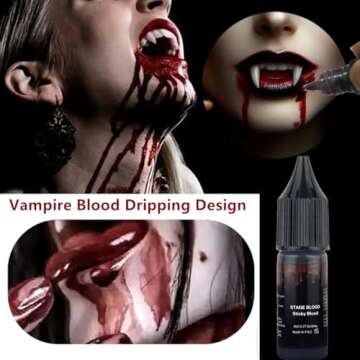 Go Ho Vampire Fangs Teeth and Fake Blood Makeup,Sticky Blood,Black Lipstick,4 Pairs 4 Sizes Fangs wi...