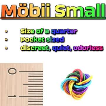 Möbii Fidget Ball (MultiColor): Quiet Mobius ADHD Anxiety Stim Stress Relief Toy Tool for Home Travel Office or Desk (Small, Full, Rainbow)