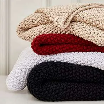 Chunky Cable Knit Throw Blanket Lightweight Wine red 100% Organic Cotton Blanket for Sofa Couch Bed Baby Nursery, Rustic Shabby Chic Modern Farmhouse, 60” x 80” Give Laundering Bag