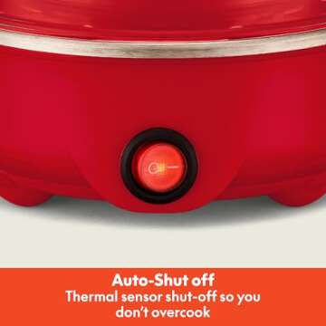 BELLA Rapid Electric Egg Cooker and Poacher with Auto Shut Off for Omelet, Soft, Medium and Hard Boiled Eggs - 7 Egg Capacity Tray, Single Stack, Red