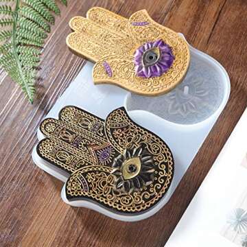 LET'S RESIN Hamsa Molds, Resin Molds, Palm Amulet Molds, Epoxy Resin Hamsa Hand with Incense Holder, LET'S RESIN&Resin Queen Collaboration Design