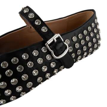 Gradinery Rhinestone Flats for Women Crystal Studded Mary Jane Ballet Flats Shoes Buckle Strap Sparkly Casual Dress Ballerina Shoes Black Size 10