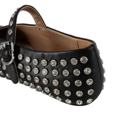 Gradinery Rhinestone Flats for Women Crystal Studded Mary Jane Ballet Flats Shoes Buckle Strap Sparkly Casual Dress Ballerina Shoes Black Size 10