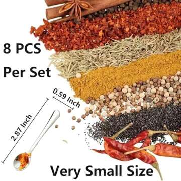 8 PCS Tiny Stainless Steel Spoons for Spices Jars, Mini Size 2.87", Cute Small Stainless Steel Condi...