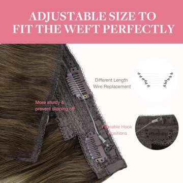 GOO GOO Wire Hair Extensions Human Hair, 3/8/613 Walnut Brown with Ash Brown and Bleach Blonde Balayage 18inch 95g, Invisible Wire Hair Extensions with Transparent, Seamless Fish Line Hairpiece