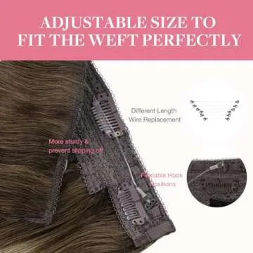 GOO GOO Wire Hair Extensions Human Hair, 3/8/613 Walnut Brown with Ash Brown and Bleach Blonde Balayage 18inch 95g, Invisible Wire Hair Extensions with Transparent, Seamless Fish Line Hairpiece