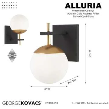George Kovacs Alluria 1-Light Wall Sconce in Black/Gold