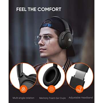 INFURTURE Active Noise Cancelling Headphones, H1 Wireless Over Ear Bluetooth Headphones, Deep Bass Headset, Low Latency, Memory Foam Ear Cups,40H Playtime