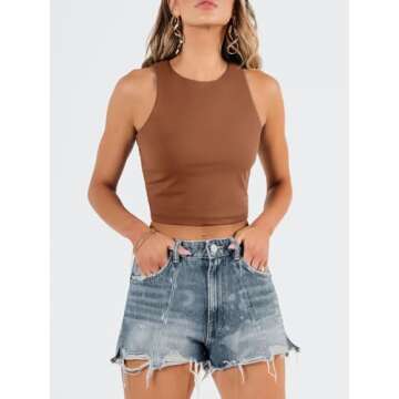 EFAN Womens Sexy Sleeveless High Neck Crop Tops Workout Cute Racerback Cropped Tank Tops Summer Clot...