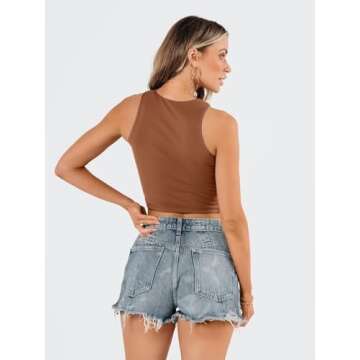 EFAN Womens Sexy Sleeveless High Neck Crop Tops Workout Cute Racerback Cropped Tank Tops Summer Clothes Teen Girls Brown M